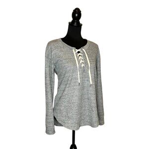 LIKE NEW Splendid Women’s Gray Grey Waffle-Knit Lace-Up Pullover Large L